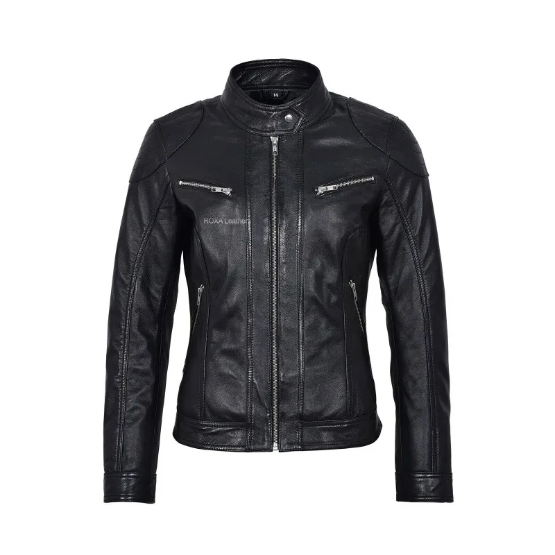 URBAN Women's Genuine Lambskin Real Leather Jacket Biker Casual Black Coat