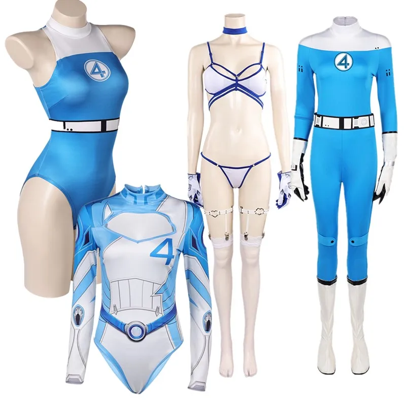 

Invisible Fantasia Woman Jumpsuit Susan Cosplay Storm Swimsuit Costume Top Shorts Neckband Outfits Halloween Carnival Party Suit