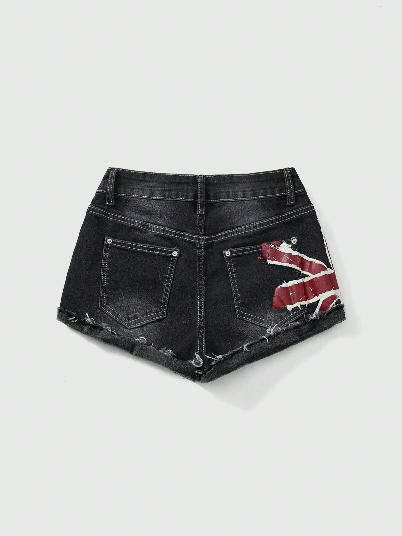 ROMWE Grunge Punk Primavera Verão Dia da Independência Estampa de Bandeira Nacional Y2K Vintage Sexy Cintura Baixa Feminino K-Pop Shorts Jeans Para Festival de Verão