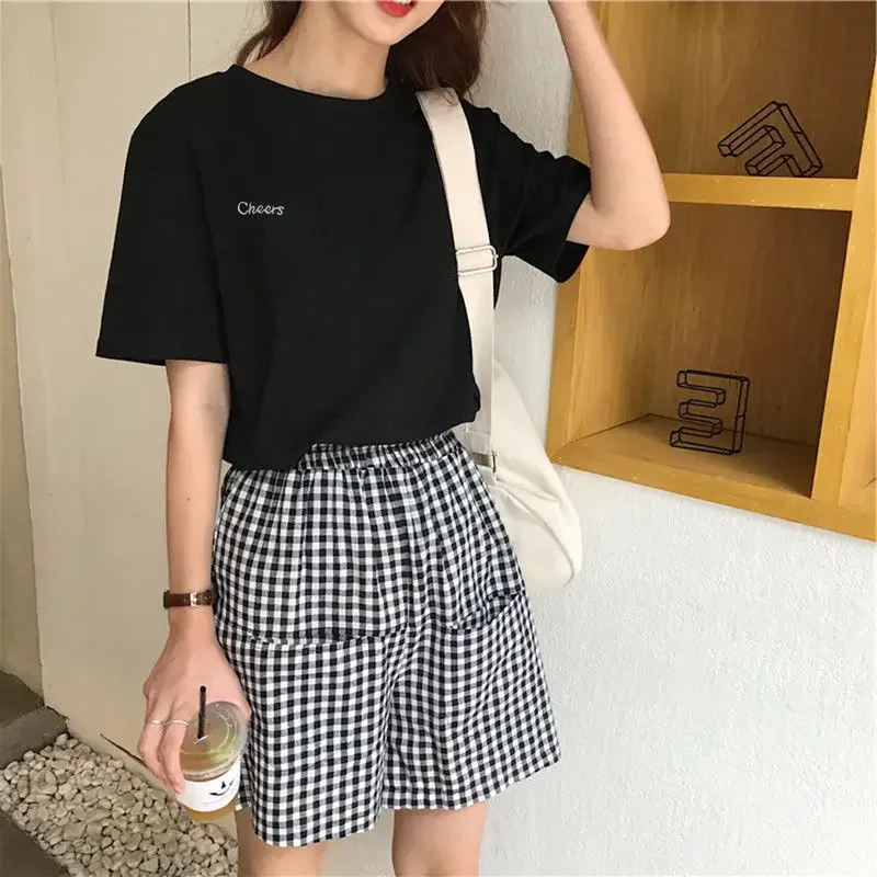 Top Female Baggy Women's T-shirt Purple Short Sleeve Cotton Clothing Trending Korean Style Aesthetic with Sleeves Streetwear Emo