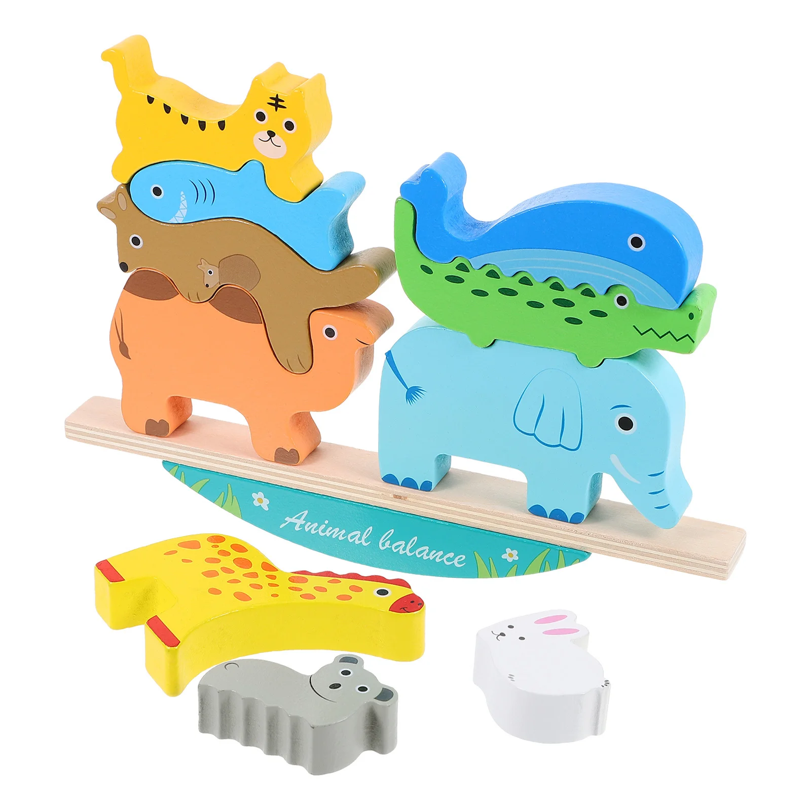 مجموعة واحدة من ألعاب التراص الخشبية على شكل رسوم كرتونية للأطفال الصغار كتل الخيال والمهارات الاجتماعية كتل التوازن