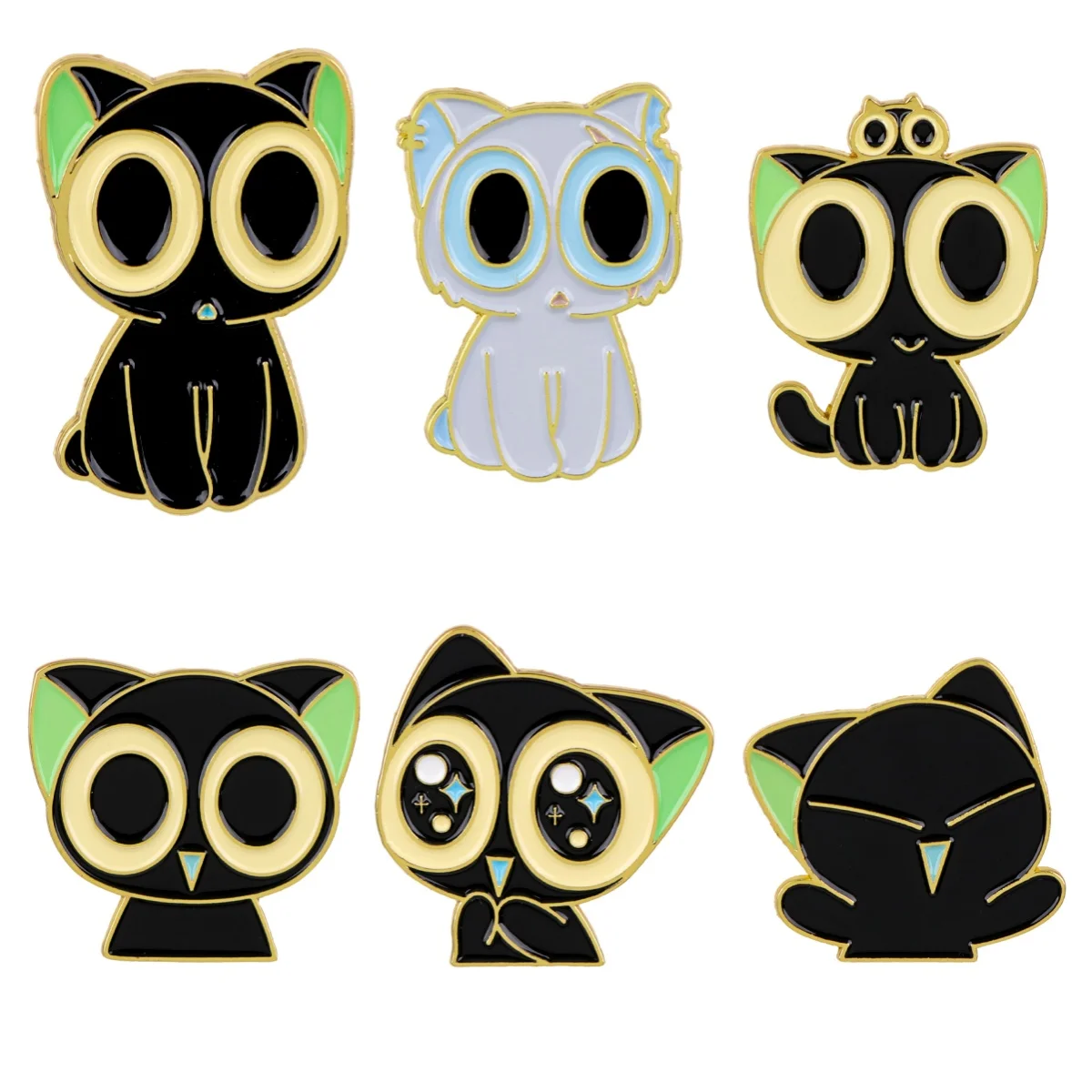 Niedliche Cartoon Schwarze Katze Emaille-Pins Kawaii Großäugige Katze Anstecknadeln Abzeichen für Rucksack Kostüm-Accessoires Modeschmuck Geschenke