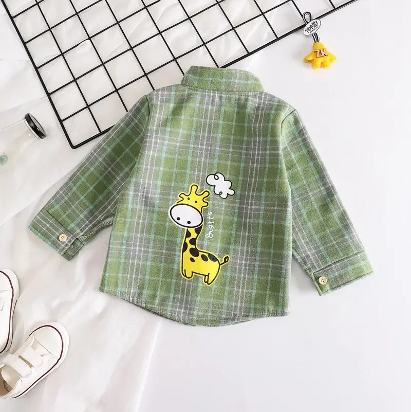 Winter Boys Shirt New Plaid Giraffe Kids Long Sleeve Shirts Children's Cotton Clothes Kids Boy Girls Thicken Blouses Velvet Tops image 4