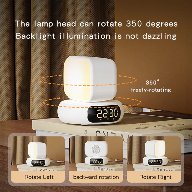 Atmosphere Night Light Musicsound Night Light Small Speaker LED Desktop Rotating Clock White-AC17
