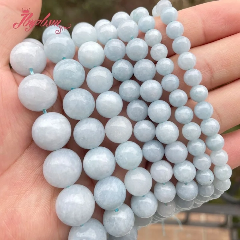 6/8/10/12/14mm Round Aquamarines Jades Smooth Loose Stone Beads For Necklace Bracelet DIY Jewelry Making 15\