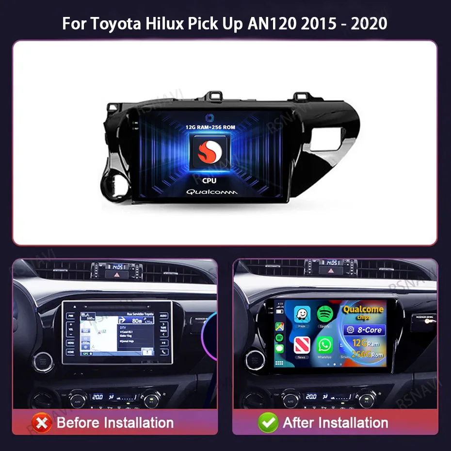 Android 14 Car Radio For Toyota Hilux Pick Up AN120 2015 - 2020 Carplay Auto Navigation GPS Player DVD Head Unit BT Video Stereo