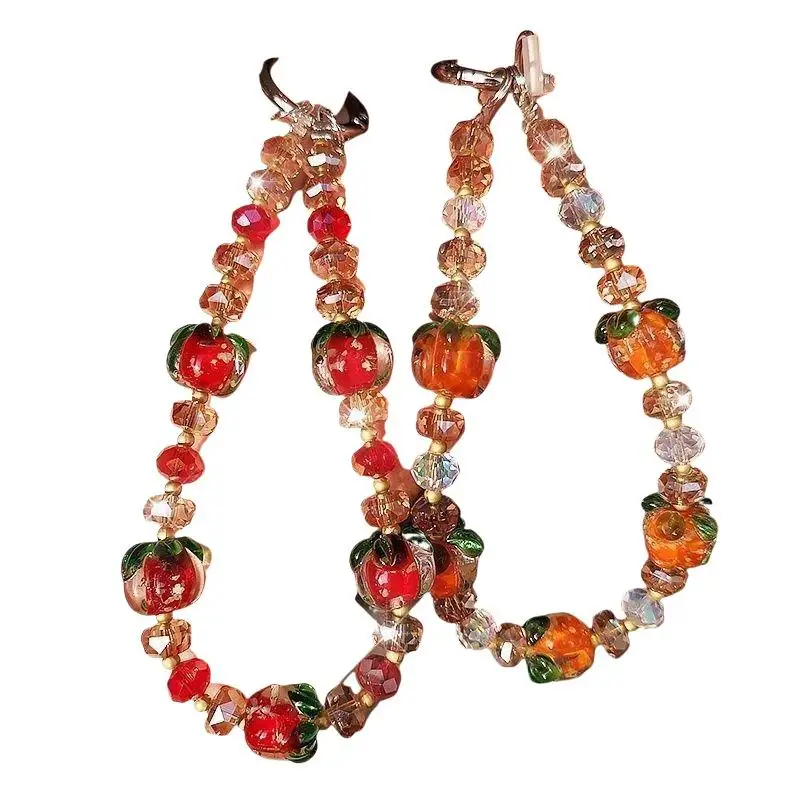 

New Advanced Luminous Crystal Persimmon Phone Chain Bag Key Pendant Hanging Rope Handheld Wrist Short Chain