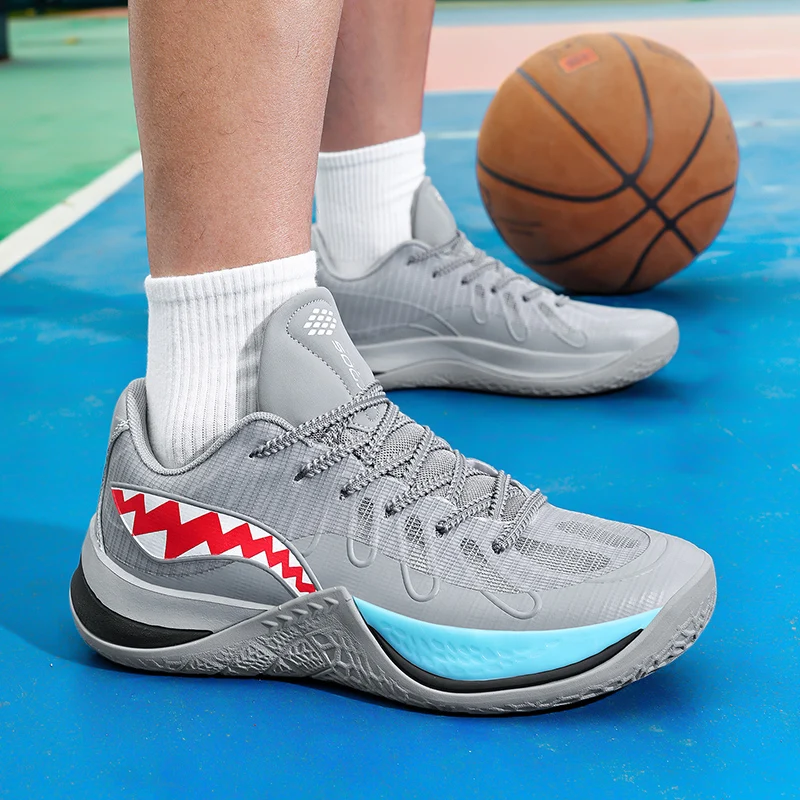 Wear resistant cushioned basketball sneakers lightweight non slip rubber simple all match breathable men outdoor athletic shoes