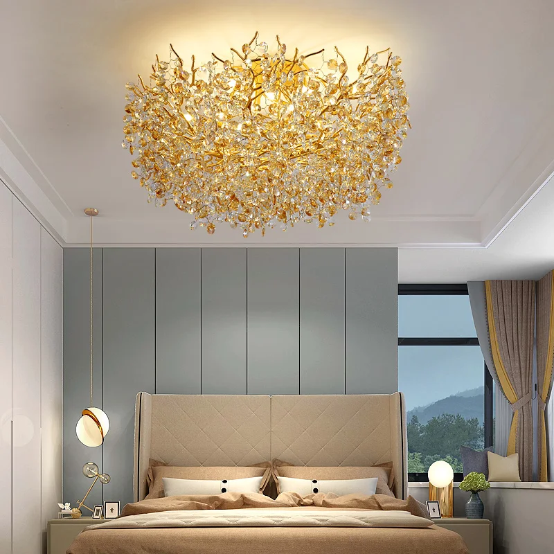 

Modern Crystal Ceiling Chandelier Lighting Lustres Luxury Gold Living Dining Room Kitchen Bedroom Round Crystal Chandeliers
