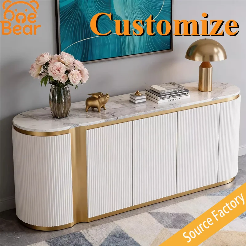 

Luxury sideboard for storage, marble dining room, high-end and stylish gray lacquered entryway cabinet.