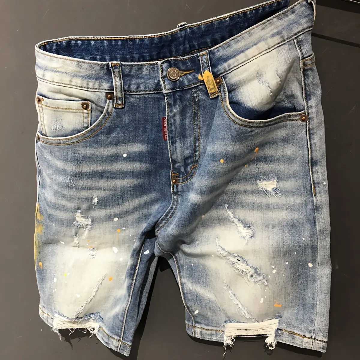 2026 Luxury Man Clothing Denim Shorts Ink Printed Men's Holes Scratched Slim-fit Trendy Brand Summer Korean Trendy Short Jeans