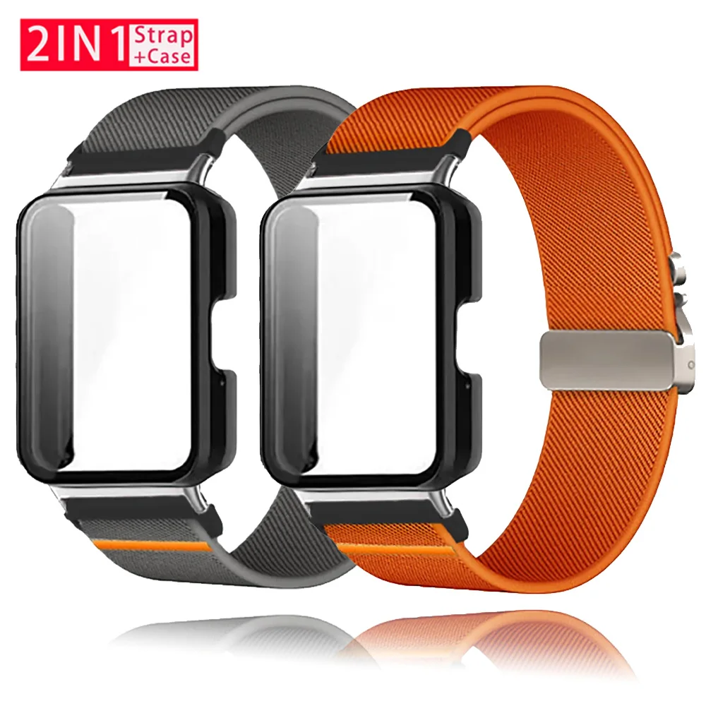 Nylon Band+Full Cover Case For Samsung Galaxy Watch Fit 3 Parachute Buckle Sport Braided Strap Full Cover Bumper Shell For Fit 3