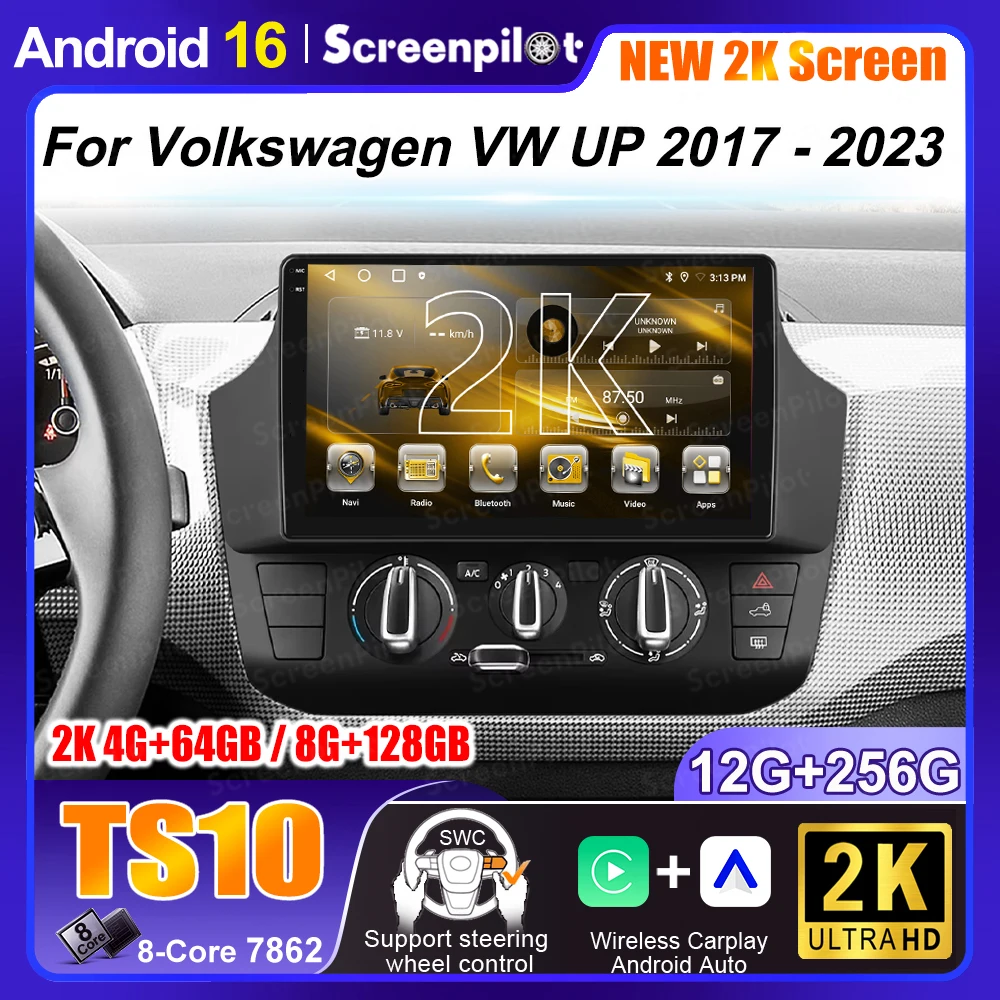 10'' Android16 For Volkswagen VW UP 2017 2018 2019 2020 2021 2022 2023 Multimedia Radio Android Auto CarPlay GPS Navigation 5G