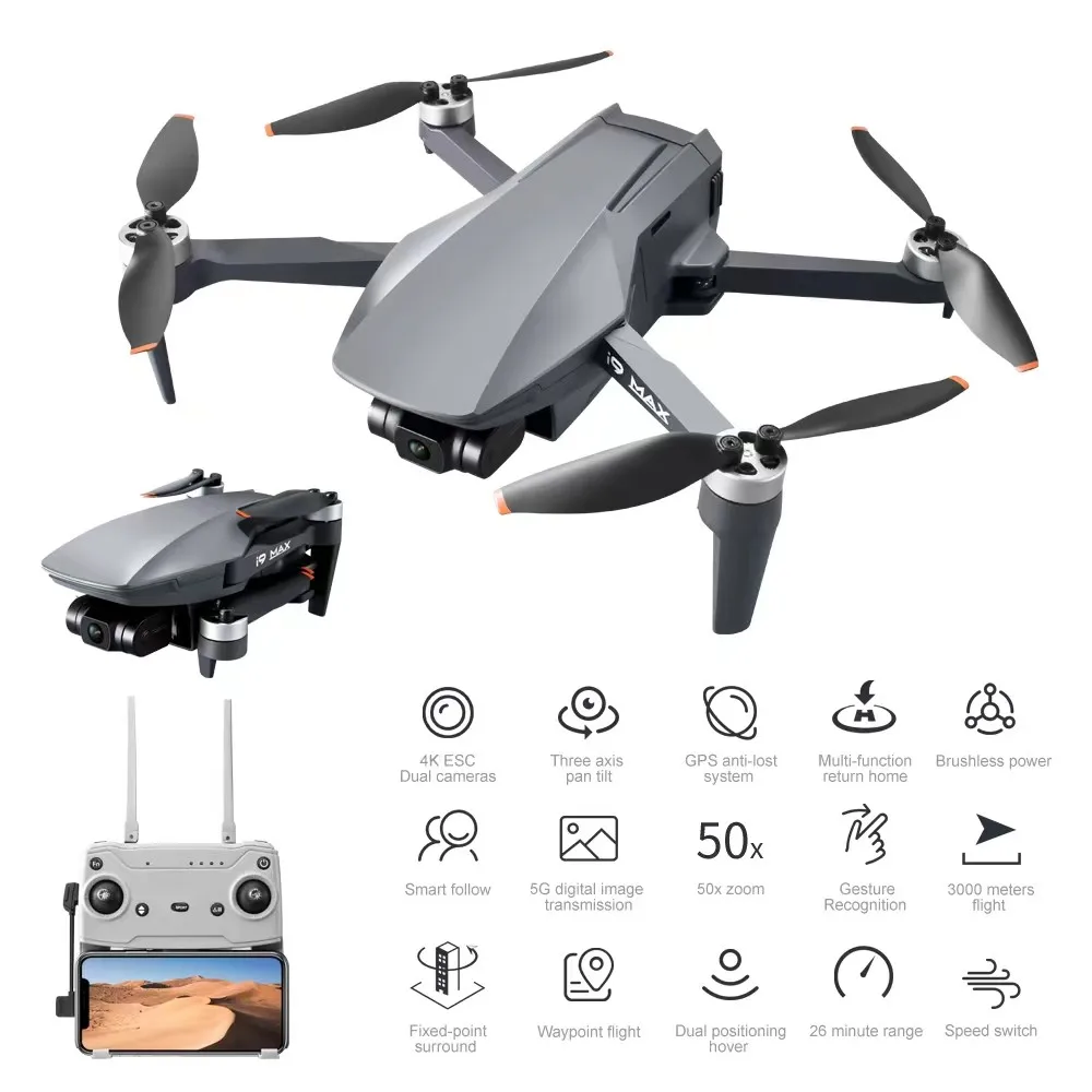 i9 MAX GPS Drone With 4K HD Camera 3-Axis Gimbal Optical Flow Professional MINI RC Quadcopter 26min Flight 3KM VS Faith Mini 2