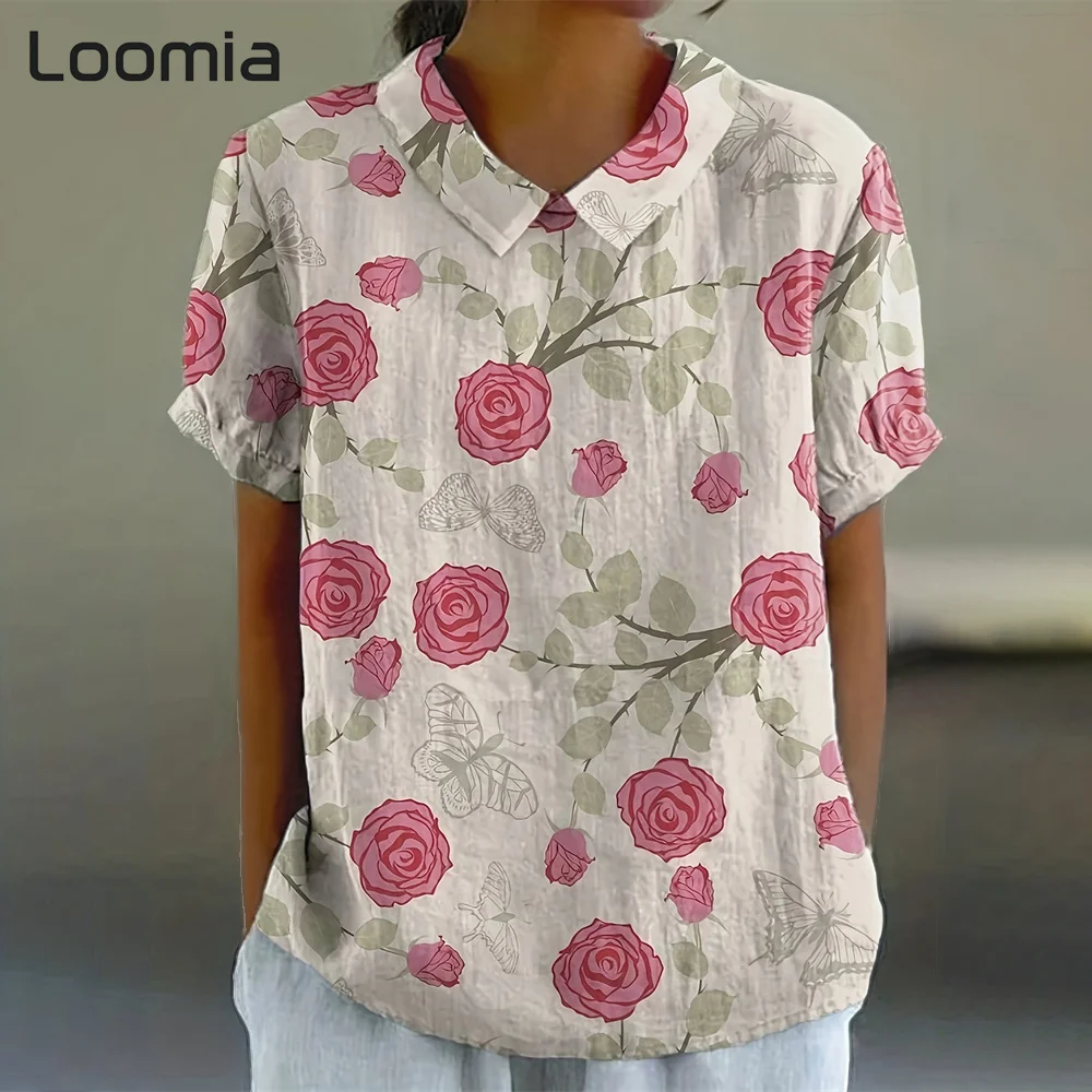 

Fashion Woman Clothing Flower Graphic T Shirts Korean Reviews Many Clothes Street Trendy Woman Clothes Lapel Female Clothing Top