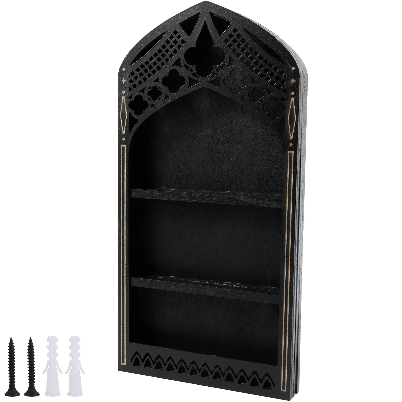 Wood Crystals Display Stand Gothic Window Gem Rock Storage Holder Wall Mount Stand Case Box Trinkets Organizer Holders for Home