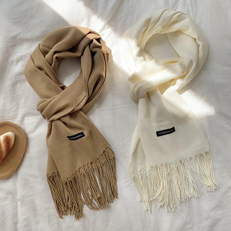 

Fashion Solid Color Tassel Scarf for Women, Warm Autumn Winter Neck Wrap