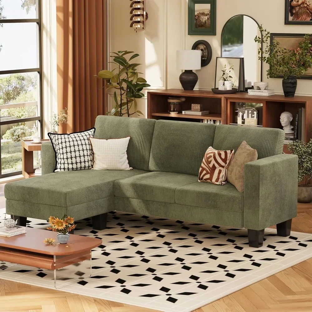 

Convertible Sectional Sofa Couch, 3 Seat L-Shaped Sofa with Linen Fabric Ottoman Small Couch for Small Apartments, Living Room