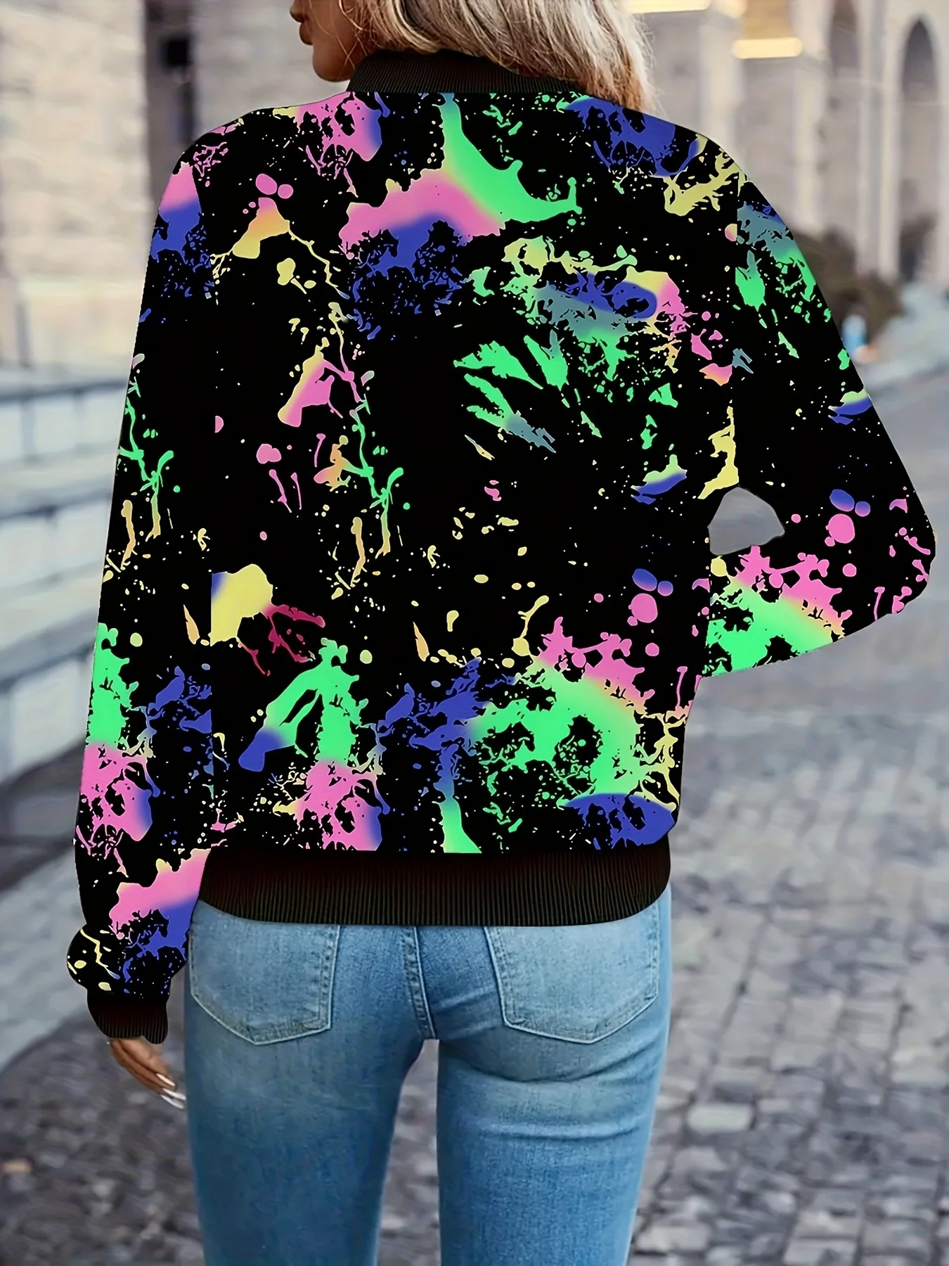 여성용 3D 프린트 재킷, 다채로운 패턴 디자인, 캐주얼 지퍼업 코트, 봄 가을 패션 아우터웨어