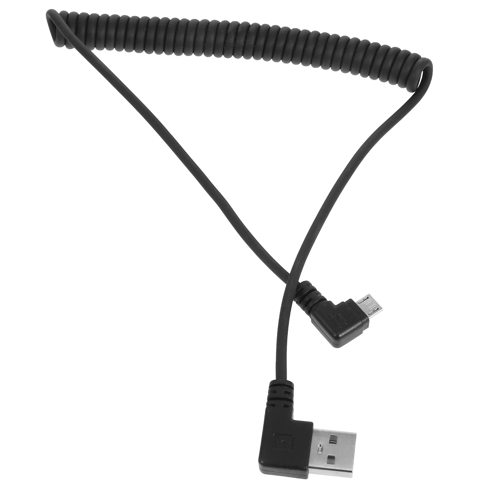 

Spring Data Cable USB Coiled Retractable Charging Cable for Cell Phone Wall Plug Adapter Dual 90 Degree Connectors Micro USB