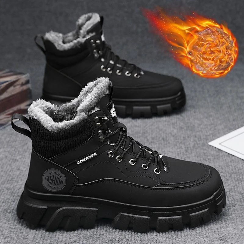 Buty męskie Plush 2024 Winter New Thick Soled Lace Up Workwear Shoes Trendy Cold Proof Warm Cotton Short Boots Botas Para Hombre