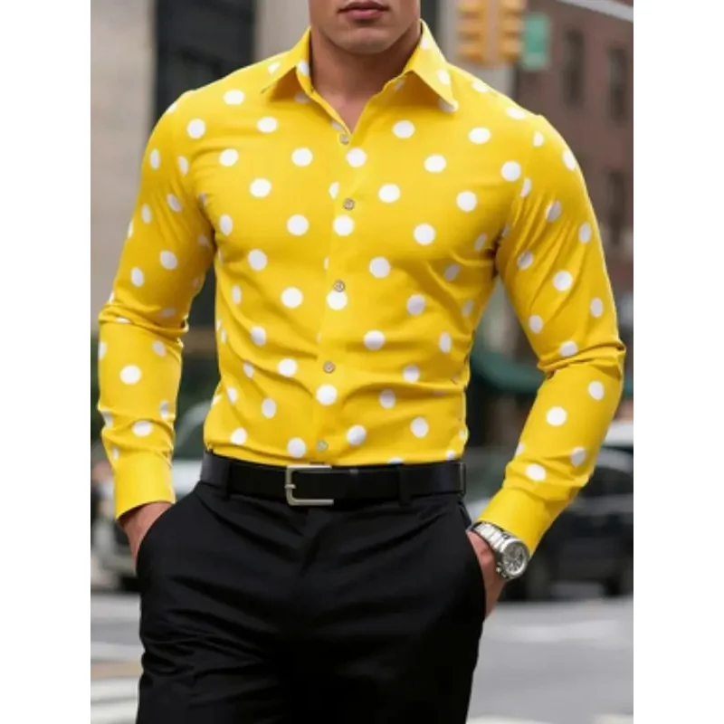 Men's polka dot shirt is casual, breathable, comfortable, fashionable and trendy. It is a long-sleeved shirt with a collar.