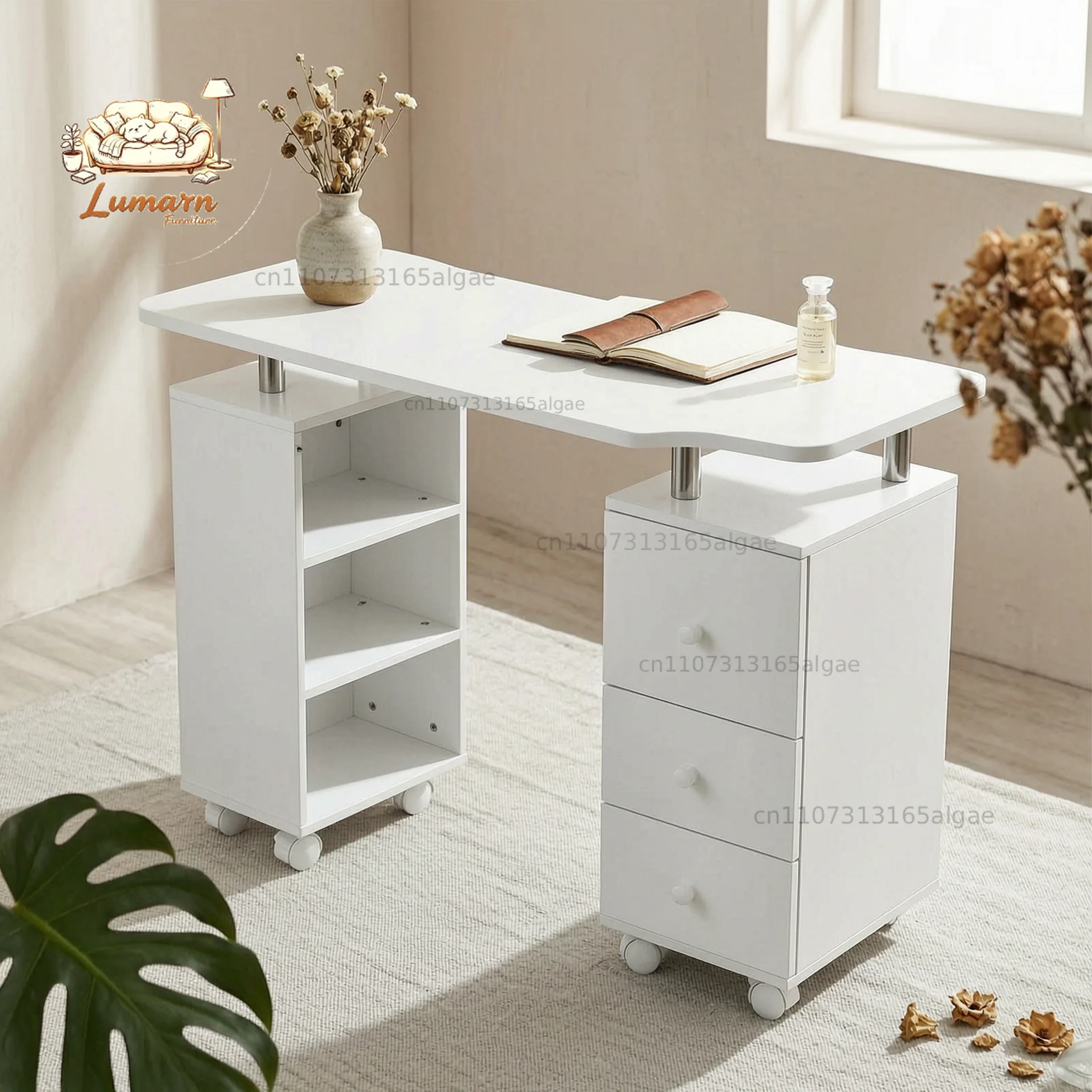 Manicure Table with Drawer and Cabinet Storage Space Nail Table with Dust Collector Nail Station Rectangular Tabletop