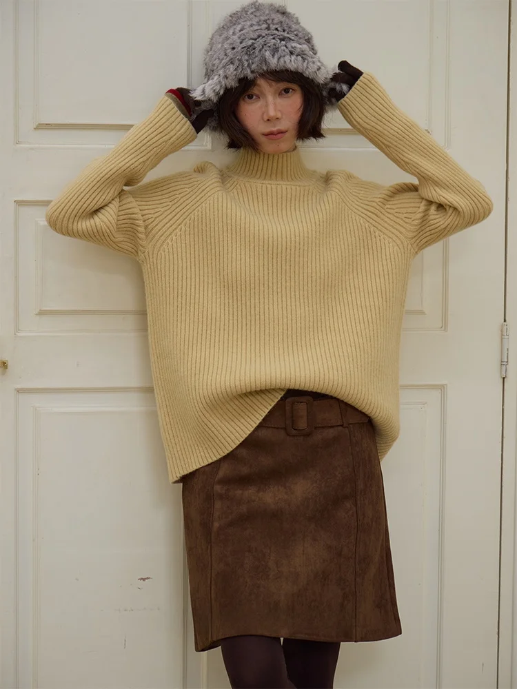 

Свитер оверсайз с высоким воротом в полоску для женщин: модный, теплый, осенне-зимний, повседневный