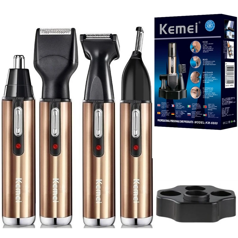 Original Kemei All In One Rechargeable Nose Hair Trimmer Beard Grooming For Men Eyebrow Hair Removal Nose Ear Shaver Cut Cleaner