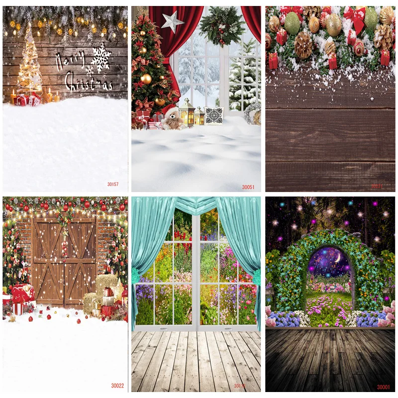 SHUOZHIKE Christmas Tree Photography Backdrop Snow Gift Party Decor Kids Banner Background Holiday Photo Studio Prop DN-01