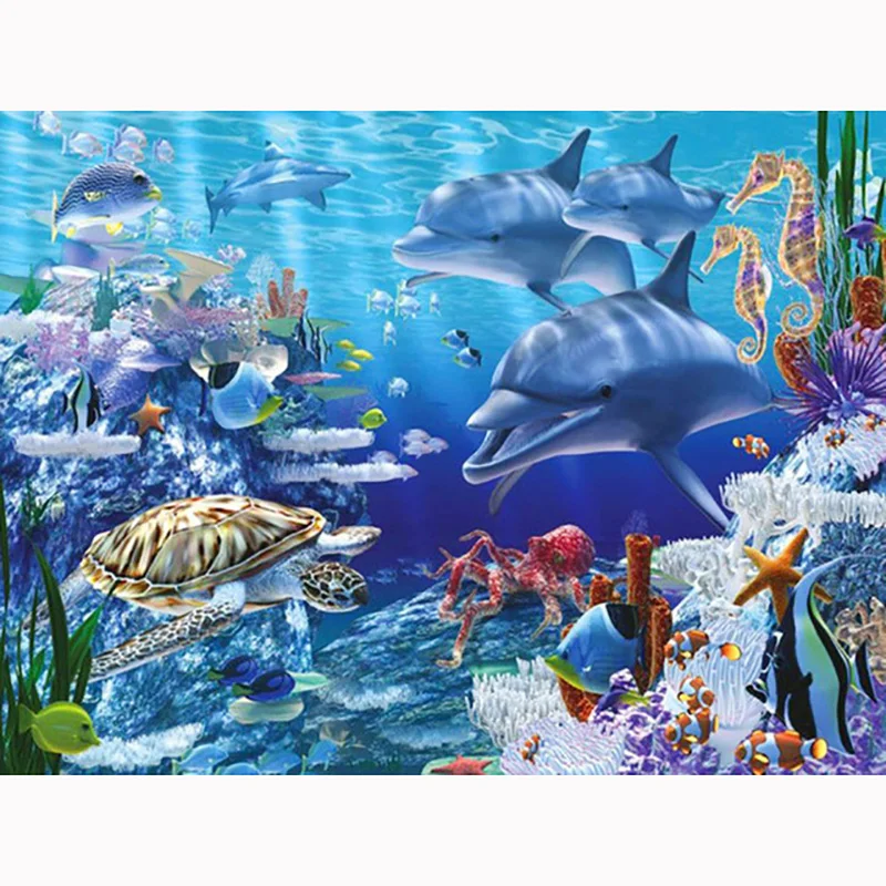 DIY Diamond Painting Dolphin Full Square/Circular Mosaic Embroidery Animal Series Water Diamond Photo Room Decoration