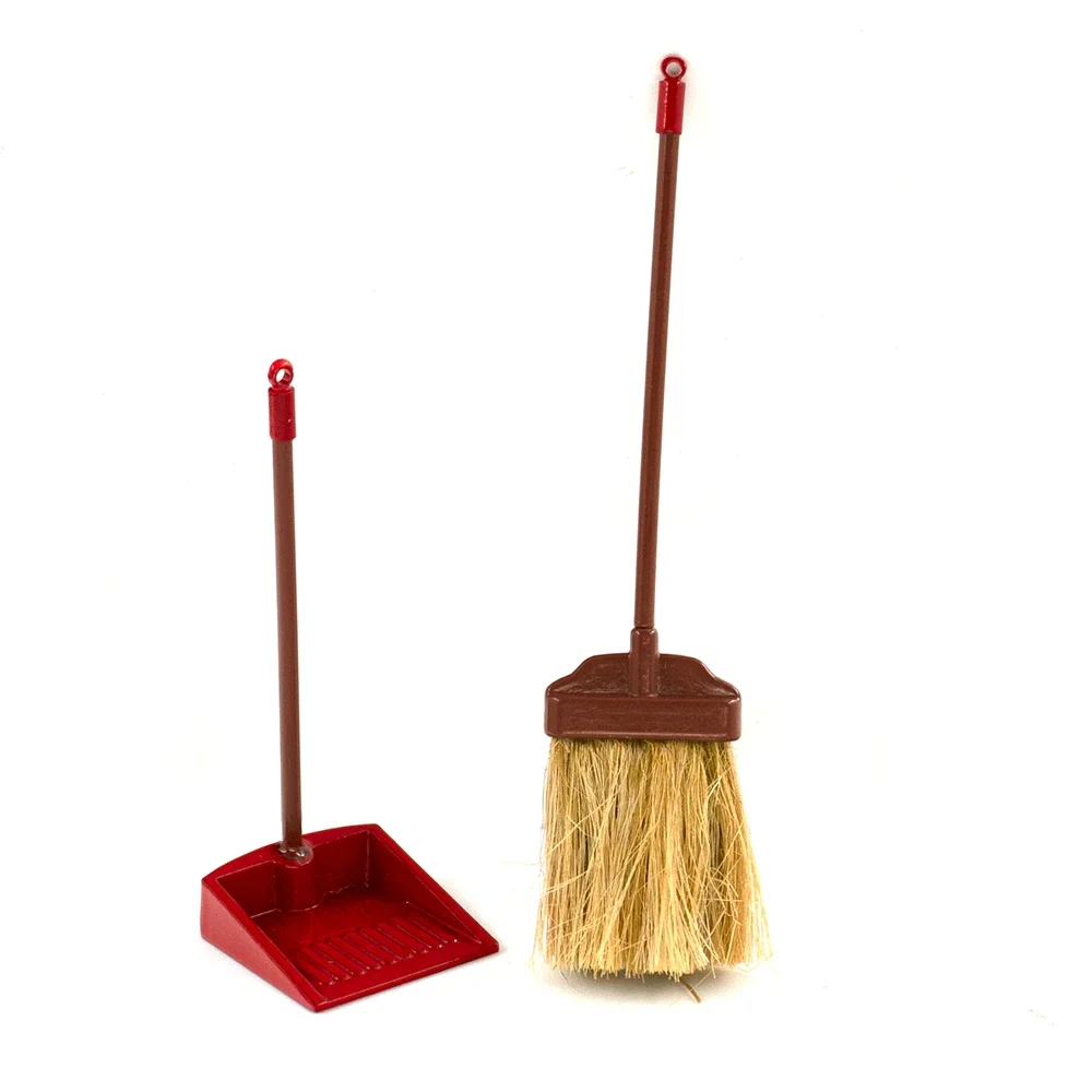 2Pcs 1/12 Dollhouse Miniature Metal Broom Garbage Shovel Model Toys for Doll House Accessories Decoration ob11 bjd