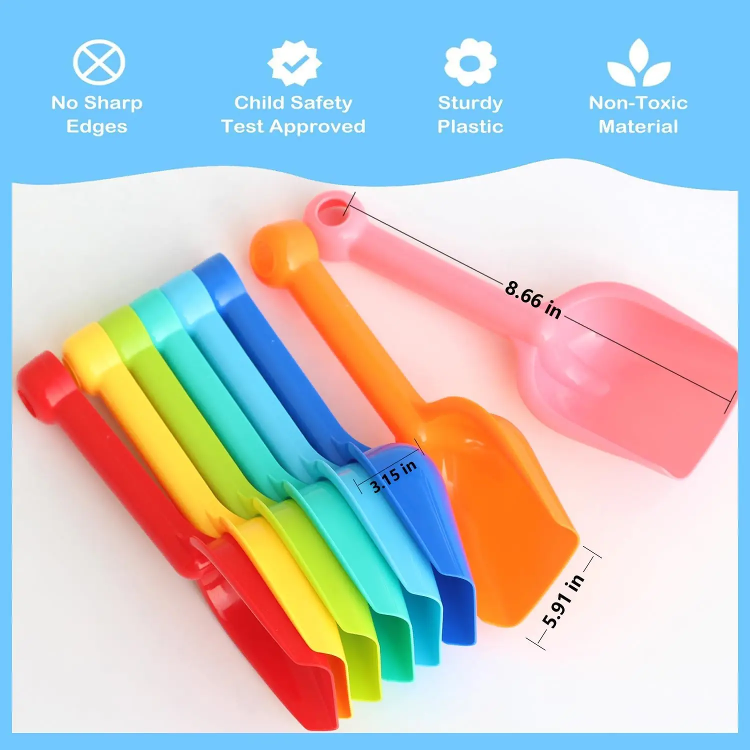 8 Pack Heavy Duty Plastic Beach Shovels for Kids Toddlers, Sand Scoop Trowel Toys, Garden Digging Snow Accessories