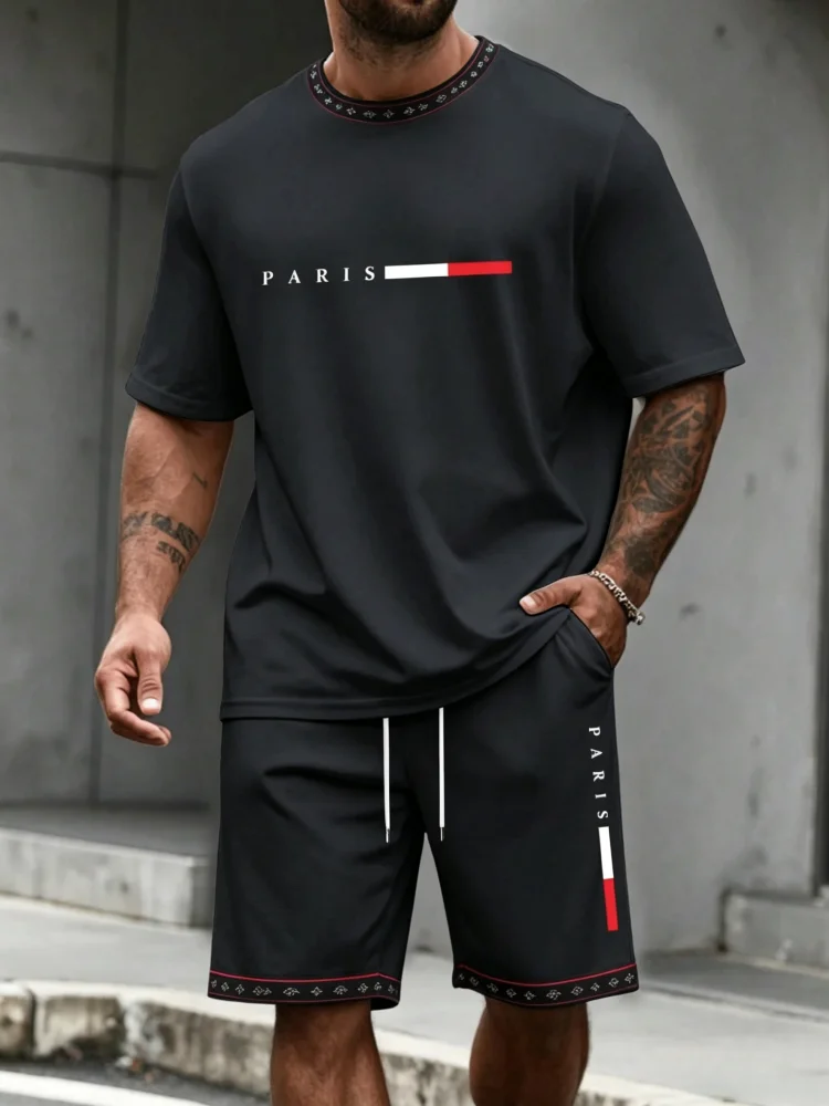 Conjunto Masculino de Verão 2026 Novo, Moderno e Casual, Ideal para Esportes, com Shorts e Camiseta de Manga Curta, Tamanho Grande, Solto e de Secagem Rápida