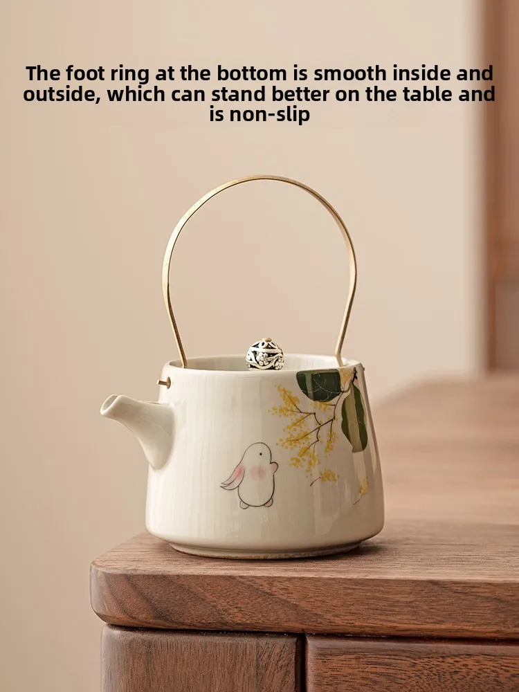 

Hand-Painted Ceramic Tea Pot with Filter Traditional Chinese Style Gongfu Tea Set Single Pot Home Use Wood Ash Glazed