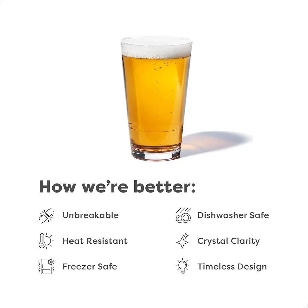 Set of 4 - 16oz Unbreakable Tritan Plastic Pint Glasses, Dishwasher Safe, Heat Resistant, Clear