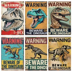 Funny Beware of The Dinosaur Tin Sign Retro Metal Wall Decor Poster Vintage Sign for Home Bar Garage Garden Patio Porch Bathroom