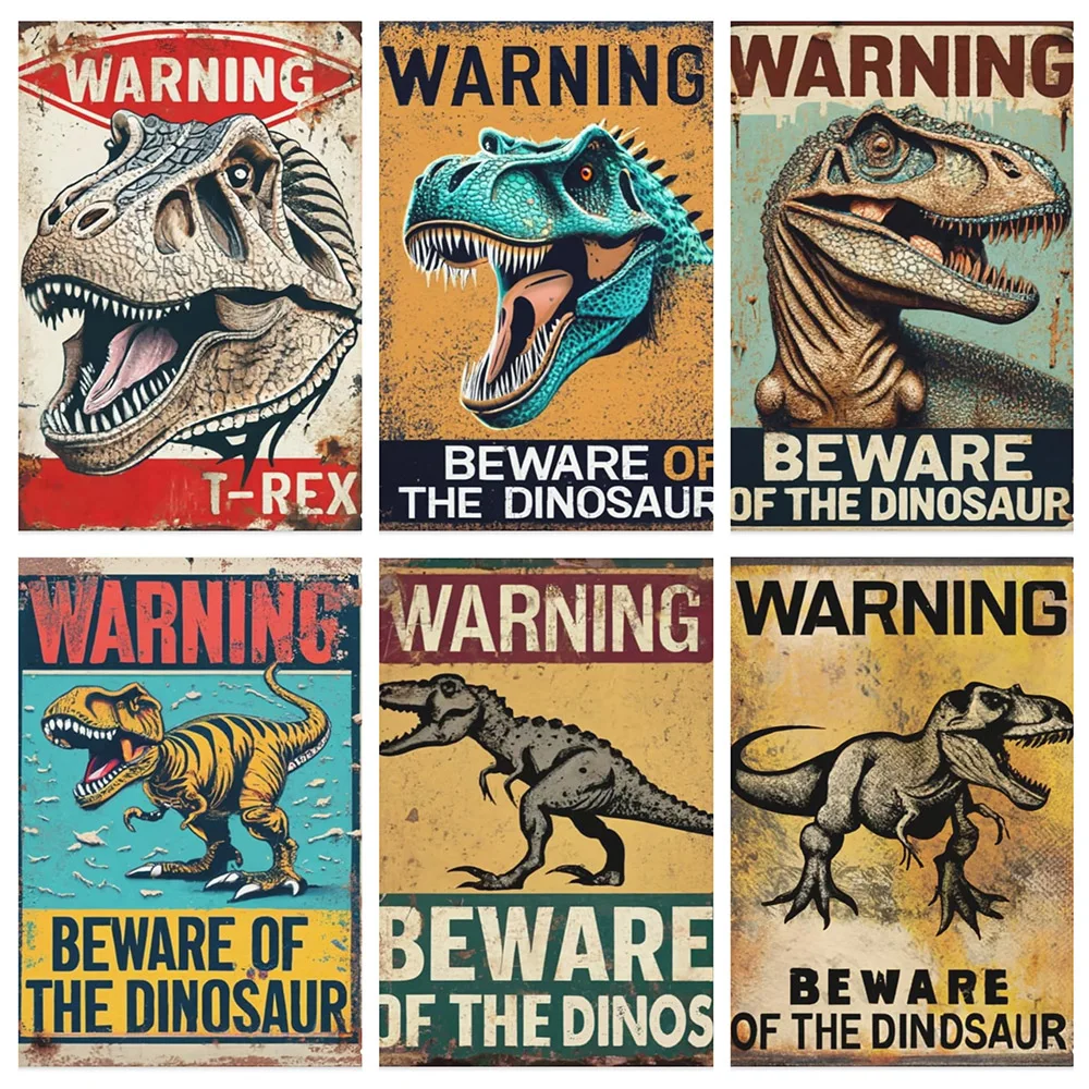 Funny Beware of The Dinosaur Tin Sign Retro Metal Wall Decor Poster Vintage Sign for Home Bar Garage Garden Patio Porch Bathroom