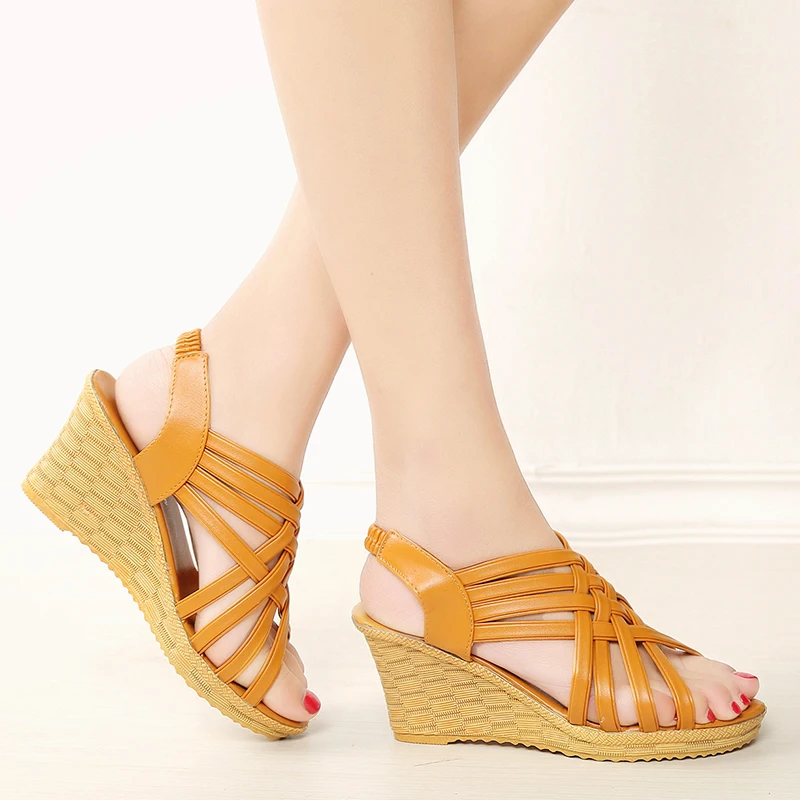 Wedges Women Sandals 2024 Summer Shoes Open Toed High Heels Sandales Femme Cross Woven Strap Bohemian Style Beach Casual Sandals