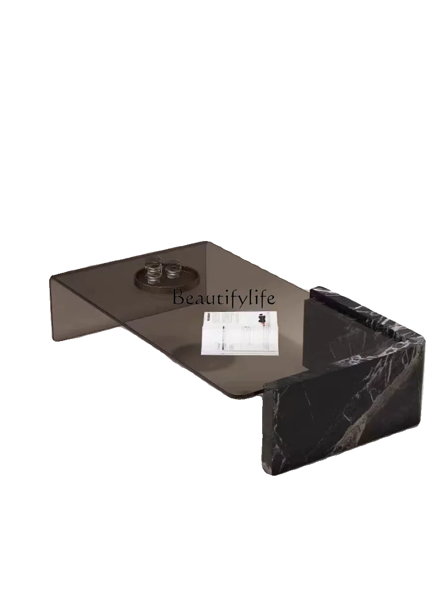 

FG43*Italian light luxury high-grade natural marble glass coffee table rectangular coffee table