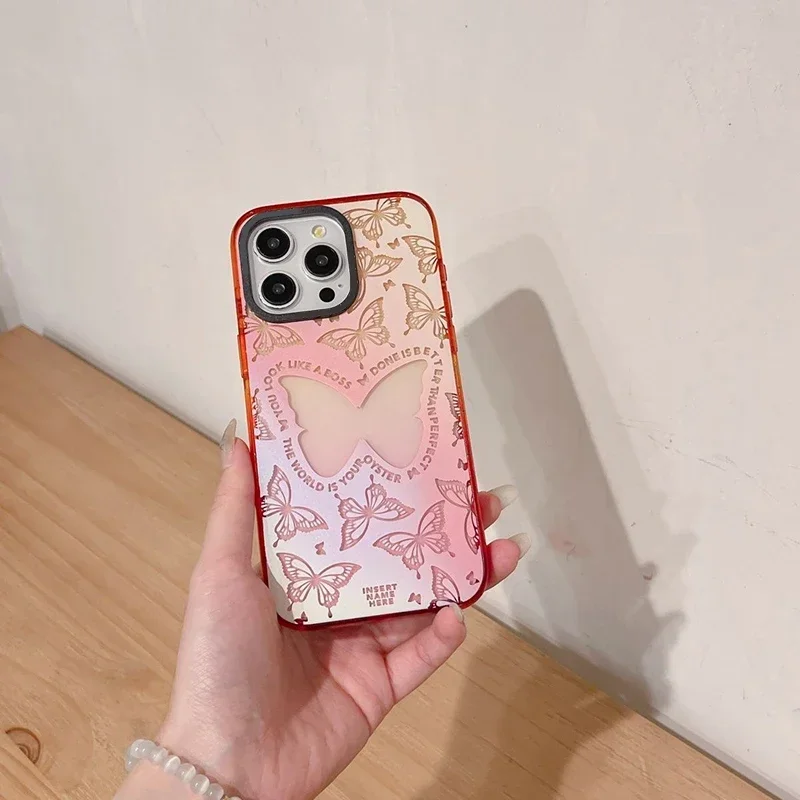 

Colorful Butterfly Peach Gradient Border 2.0 Acrylic Phone Case Cover for IPhone 11 12 13 14 15 16 Pro Max Case