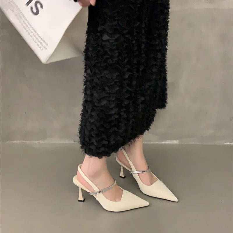 High Heels Summer 2024 Diamond Footwear Ladies Shoes Sandals for Women Rhinestones Heeled Pointed Toe Pumps Daily F Korea Casual image 6