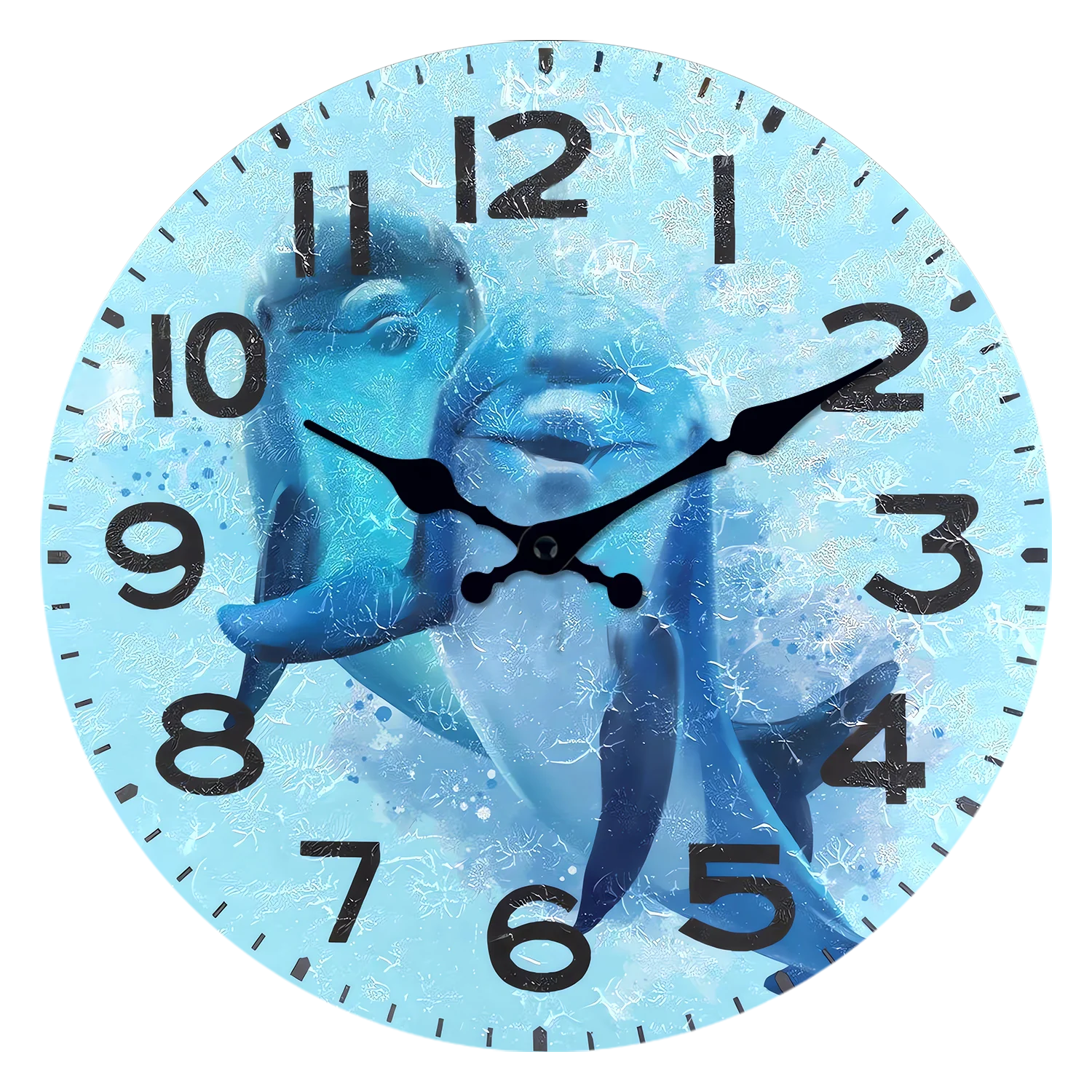 Personalized Blue Dolphin Pattern Wooden Wall Clock for Living Room, Bedroom, Kitchen, Home Decoration, Silent Quartz Clock, Holiday Gift, 10 Inches, 12 Inches, 14inch, 16inch (Battery Not Included)