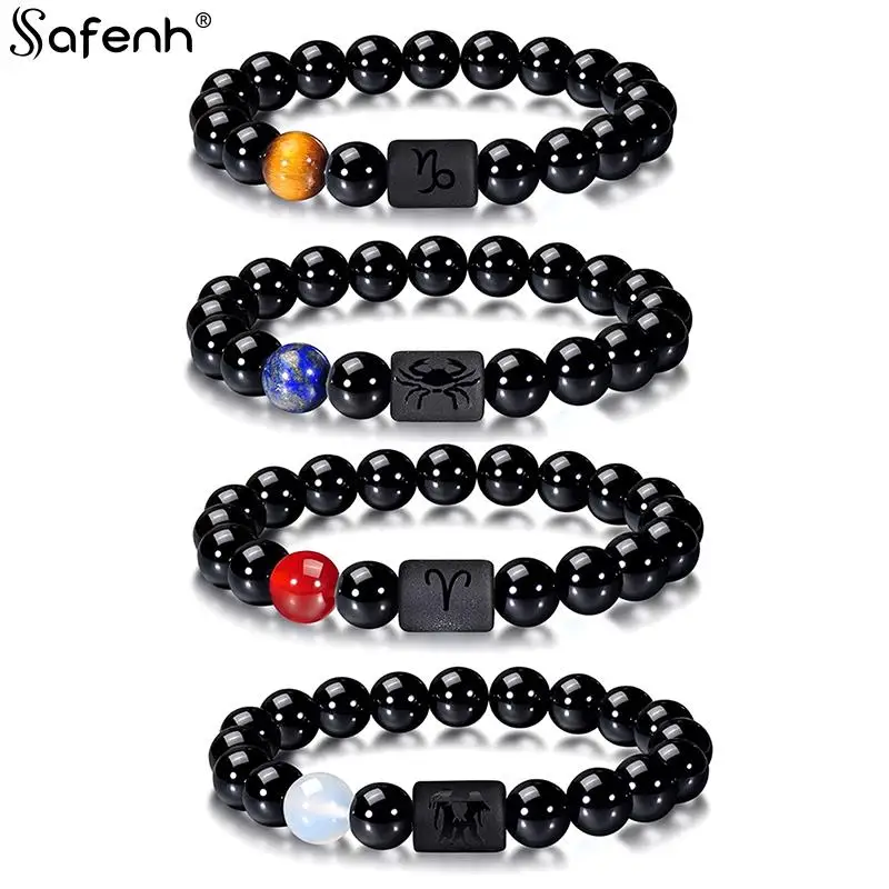 12 Constellation Bracelet Homme Zodiac Bangles Creative Elastic Beaded Bracelet For Women Men Friendship Couple Jewelry Gifts