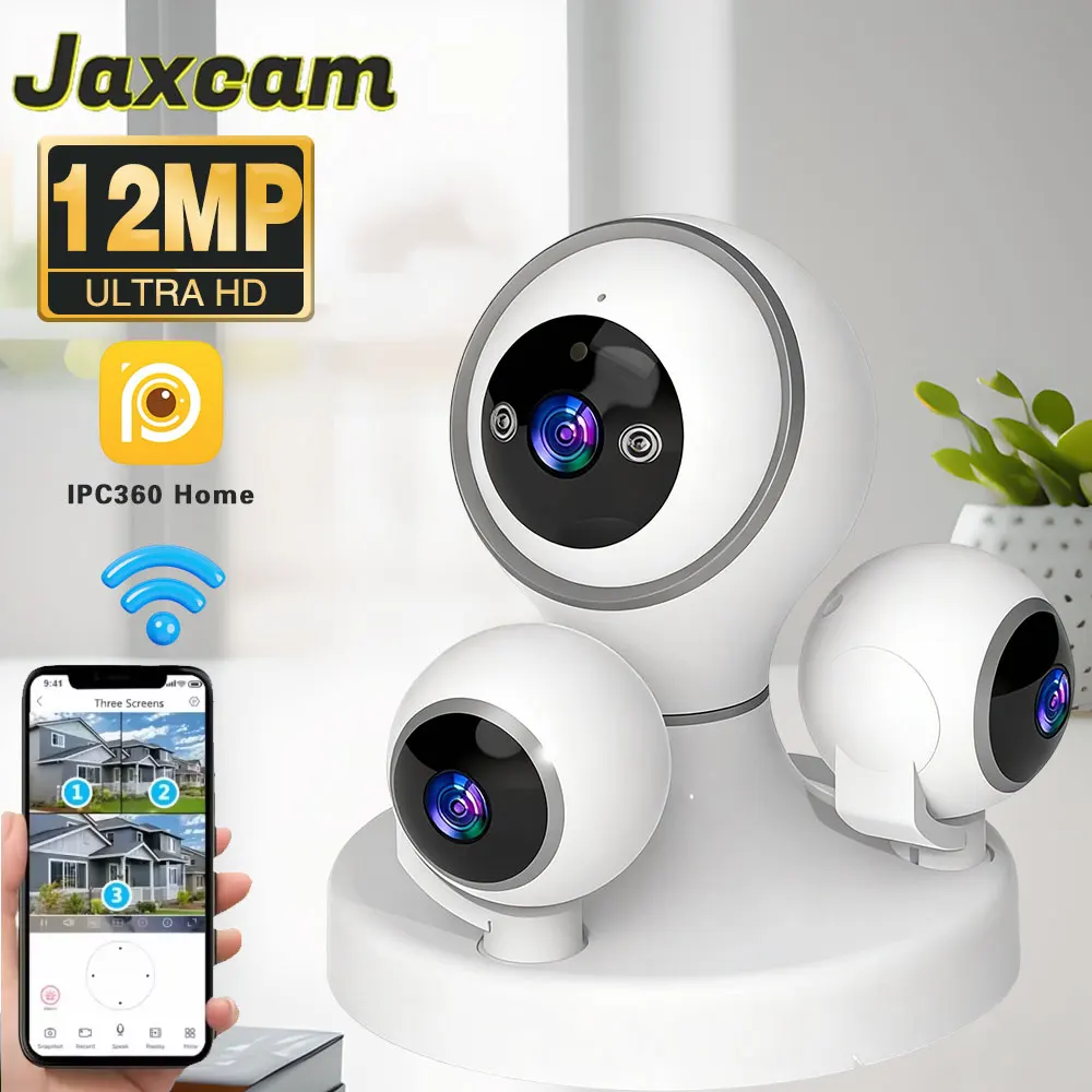 

12 МП Миниатюрная умная Wi-Fi IP-камера для домашнего видеонаблюдения с тремя объективами, PTZ, беспроводная, для безопасности детей и домашних животных