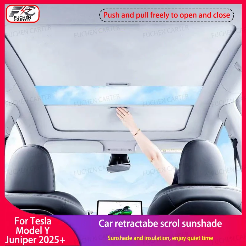 

For Tesla New ModelY Juniper 2025+ Upgrade New Retratable Sunshade Roof UV Protection Retractable Sun Visor Interior Accessories