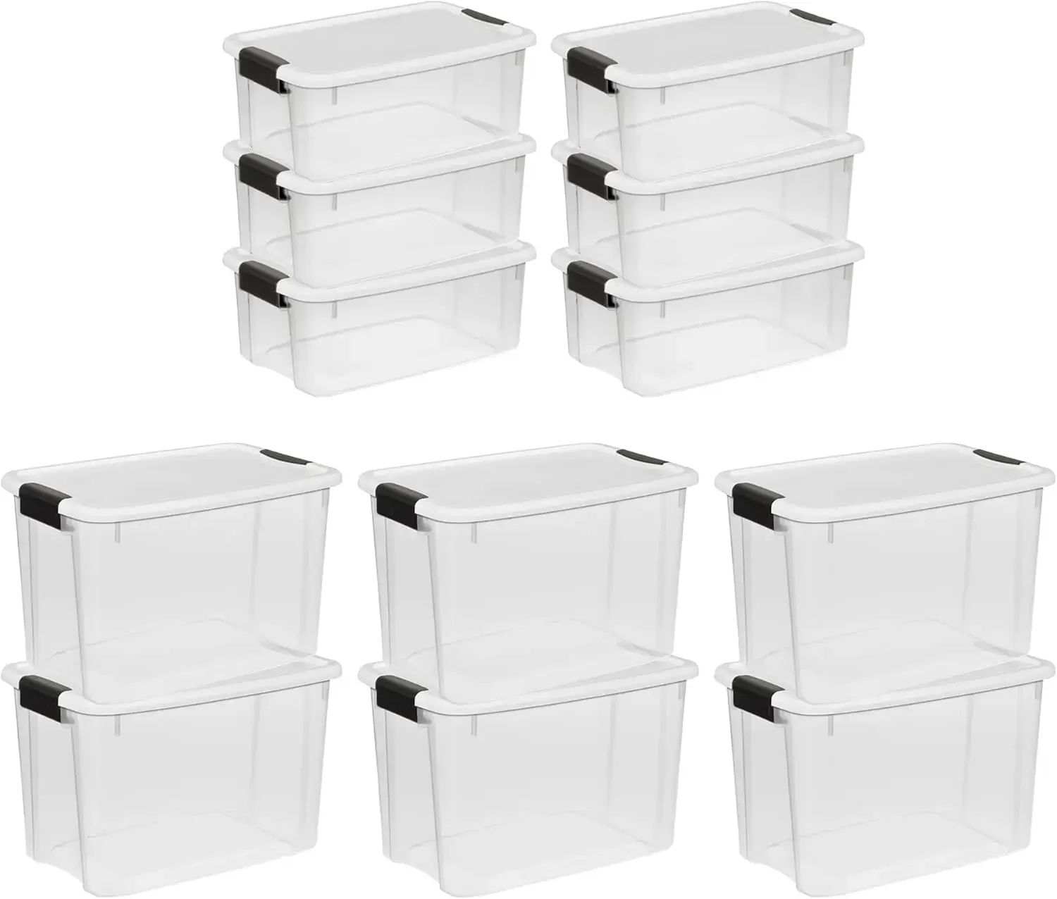 30 Quart (6 Pack) & 18 Quart (6 Pack) Clear Plastic Stackable Storage Container Bin Box Tote with White Latching Lid Organizing