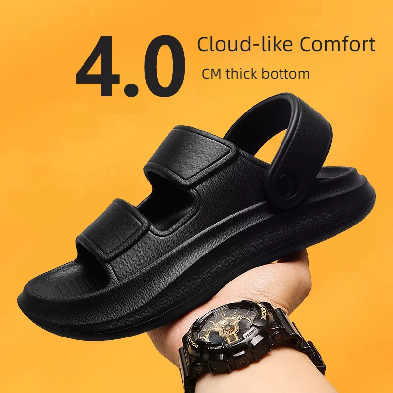 

Летние мужские мягкие нескользящие тапочки из ЭВА, повседневные пляжные прочные сандалии на толстой подошве, легкие удобные уличные шлепанцы на платформе