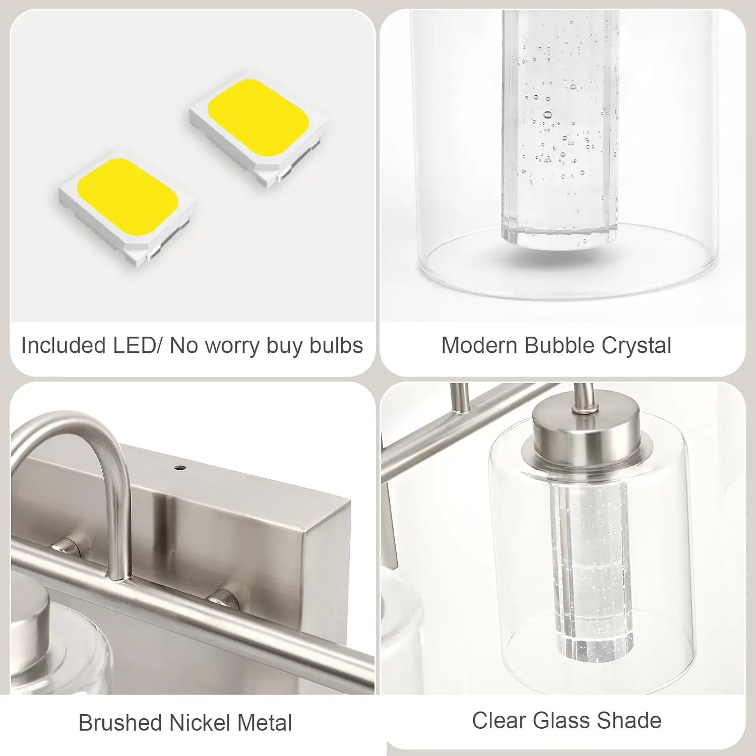 4 lichte badkamerverlichtingsarmaturen ijdelheid verlichting kristal bubbelglas dimbaar 3 kleurtemperaturen moderne wandkandelaar voor gang