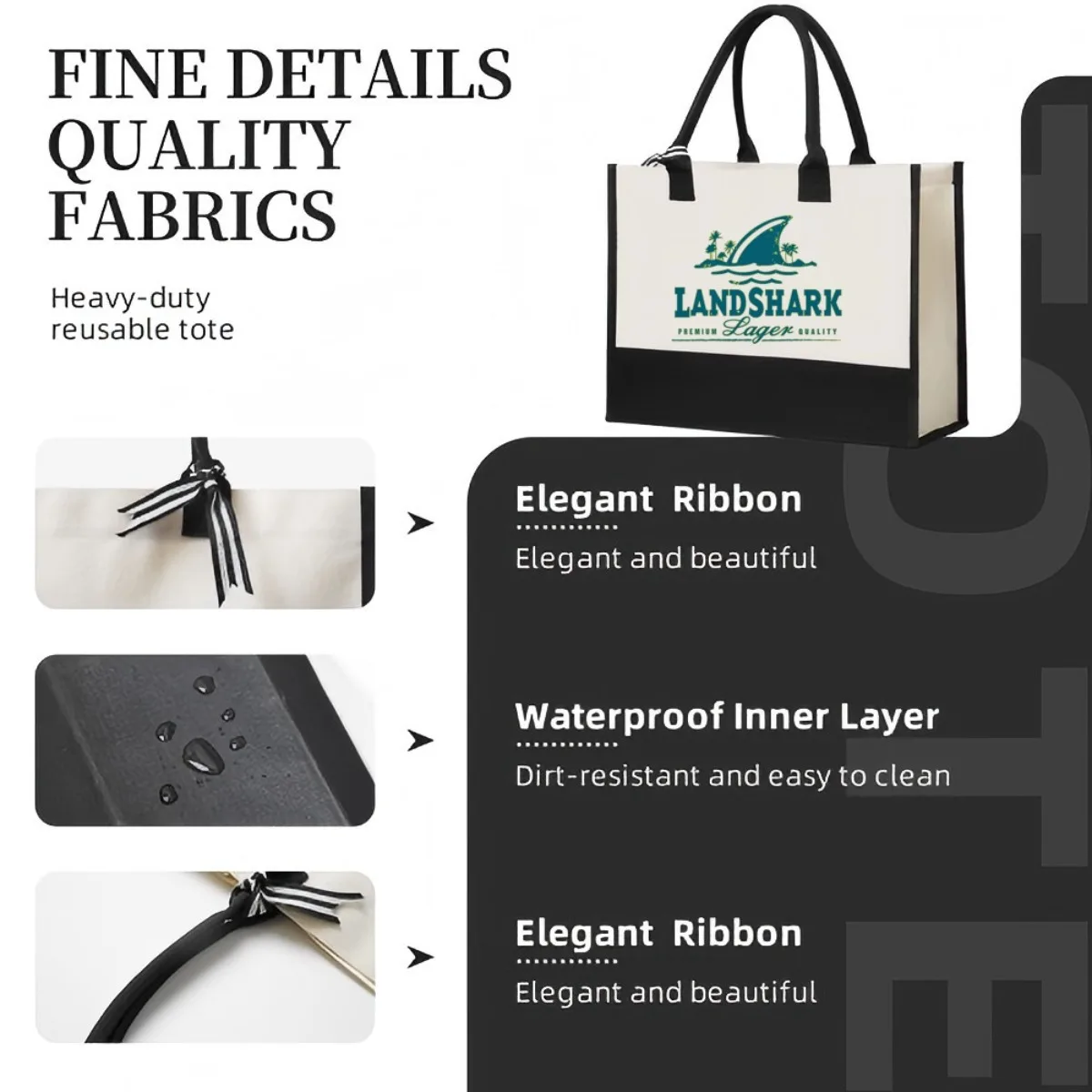 Landshark Logo 2026 وصول جديد موضة عملية واسعة قابلة لإعادة الاستخدام حمل حقيبة نمط طباعة 2 لهجة الثقيلة حقيبة كتف كبيرة